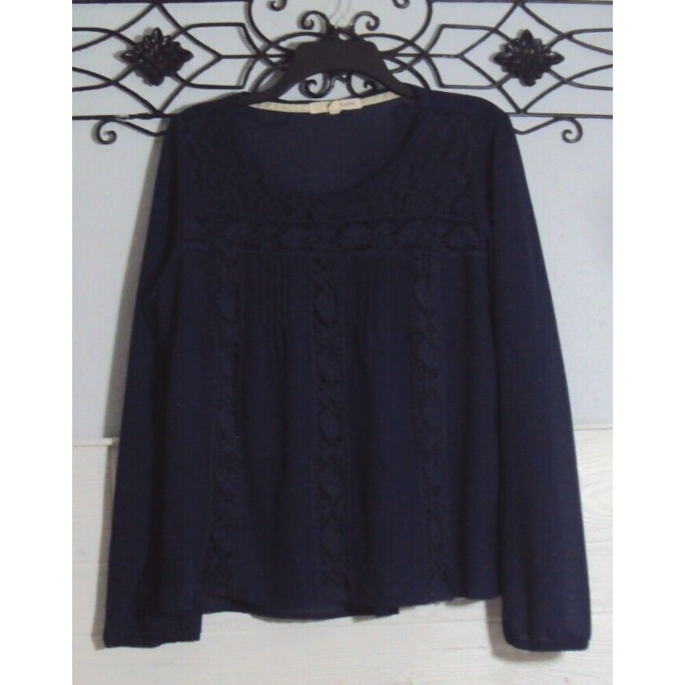 Rewind Women's Top Size L Long Sleeve Navy Blue Round Neck